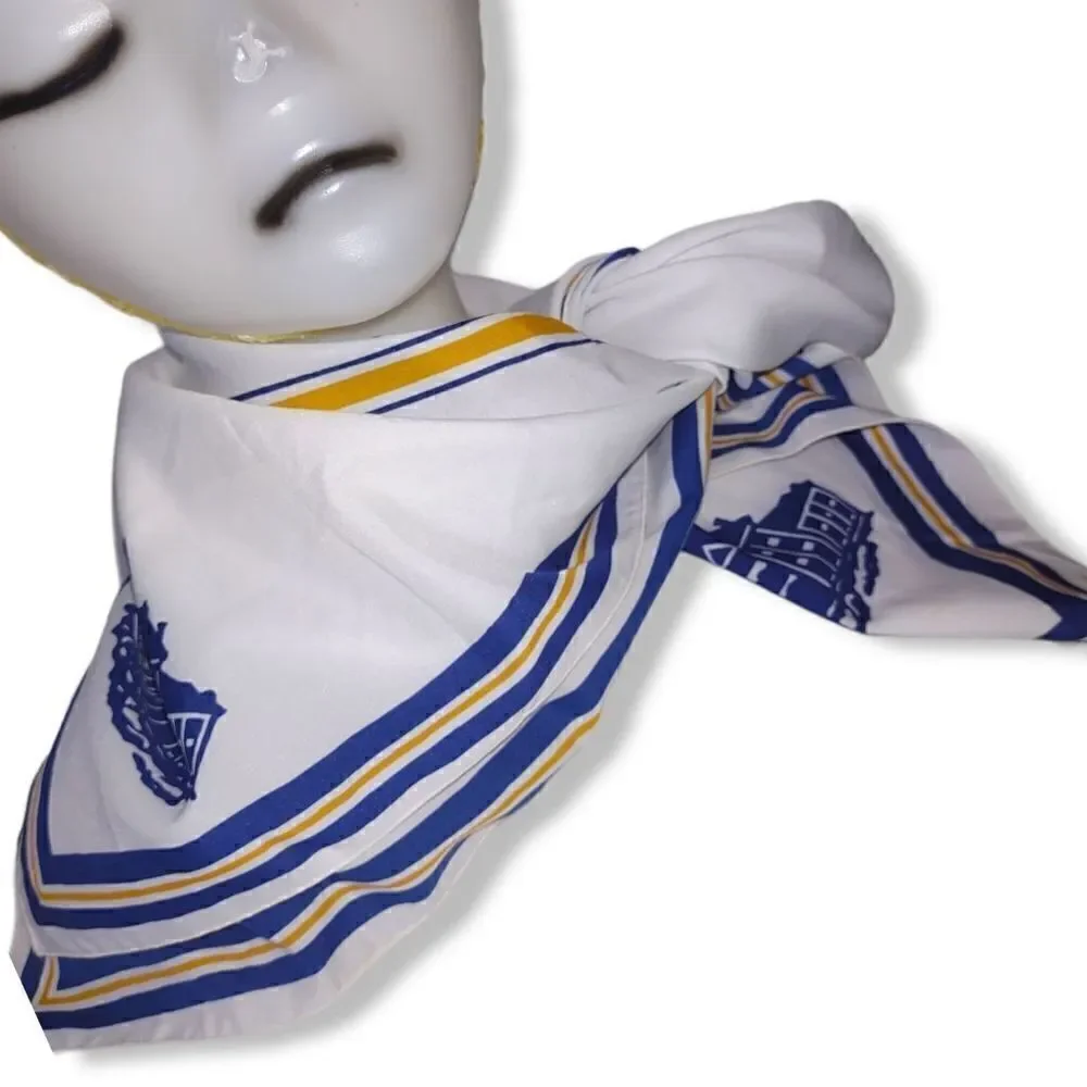 Wm. Chelsea Ltd. White Scarf Wrap‎ Square Blue Stamford Stamford Blue Gold